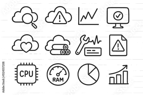 Cloud computing and data analysis icons for performance and security monitoring