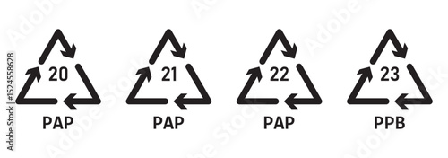 Organic and biomatter recycling code icon set. Organic and biomatter recycling codes 50,51,60-69 use for factory. recycling symbols . recycle, symbol, vector.