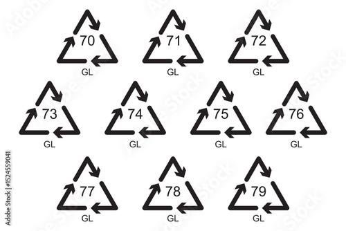 Free Download Paper recycling code icon set. Paper cardboard boxes recycling codes 1 to 7 for industrial and factory uses. Triangluar mobius strip pap recycling symbols isolated on white background.  - GFXLoad