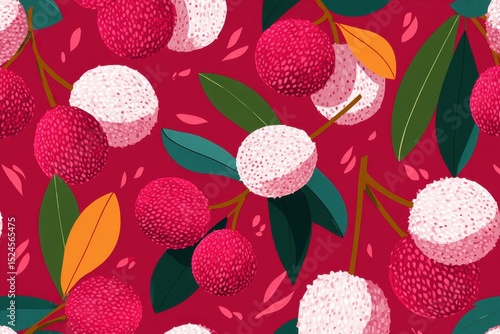 Seamless lychee pattern in red for wrapping gifts posters and home decor bright summer fruit design for textiles