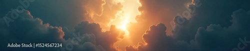 A single, bright light pierces through dark clouds, symbolizing hope, redemption, and spiritual awakening A powerful image of faith and overcoming adversity , tranquility, dark, enlightenment