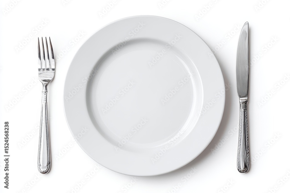 Top view of an empty plate with cutlery on a white background Top view of an empty plate with cutlery on a white background