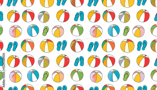 Wallpaper Mural Repeating pattern of colorful beach balls and flip-flops on a white background; simple line art style Torontodigital.ca