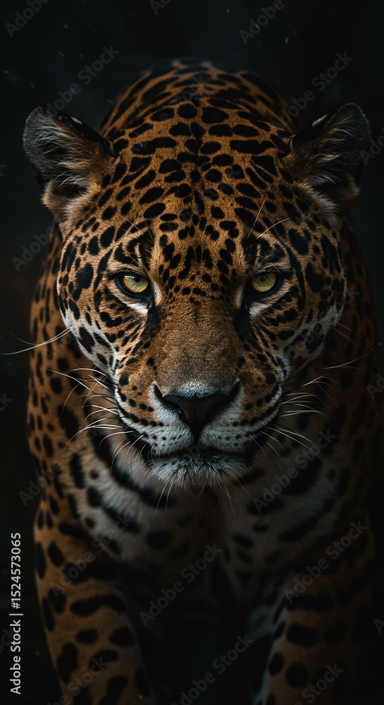 Fototapeta premium A Detailed Portrait of a Wild and Majestic Jaguar Face