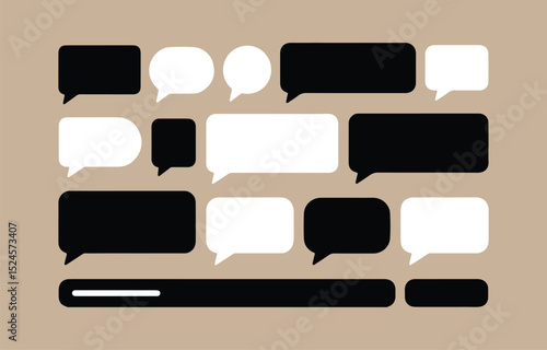 Collection of Black and White Speech Bubbles for Communication Design graphic design featuring various shapes speech bubbles
