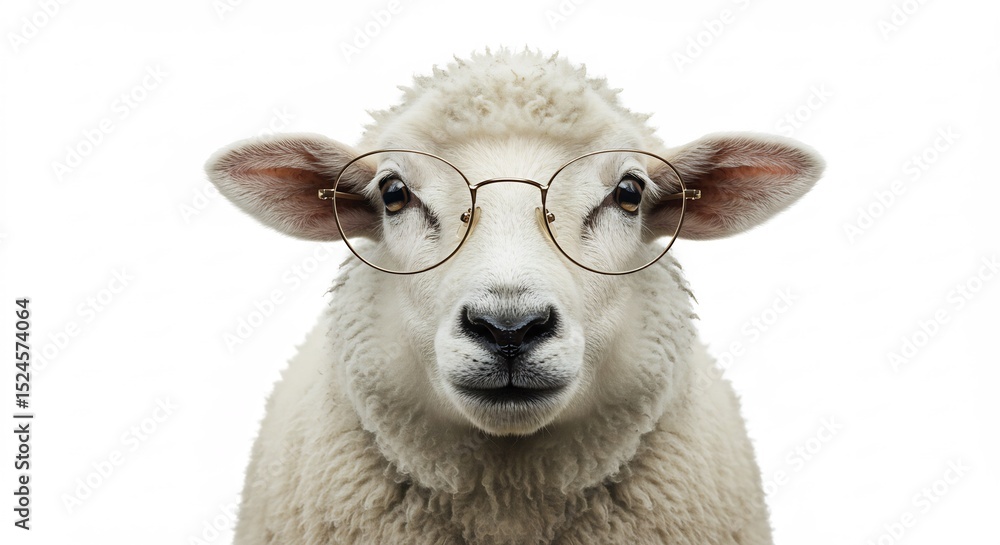 Fototapeta premium Smart Sheep Wearing Round Glasses Bright Studio Shot. AI Generated