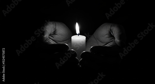 Holding Candle in Darkness with Human Hands