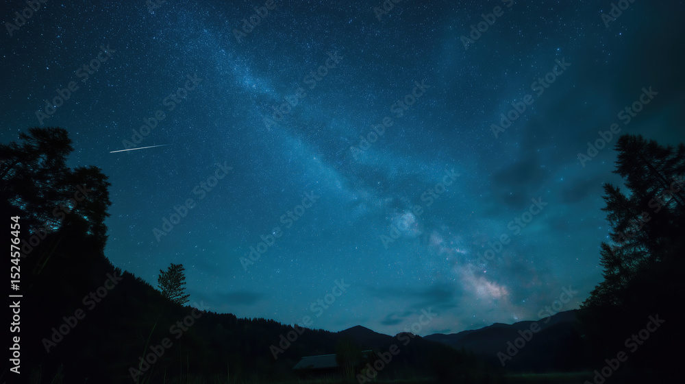 Fototapeta premium Starry Night Sky with Faint Milky Way and Meteor Trails