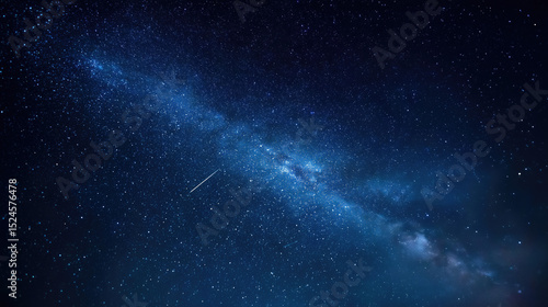 Starry Night Sky with Faint Milky Way and Meteor Trails