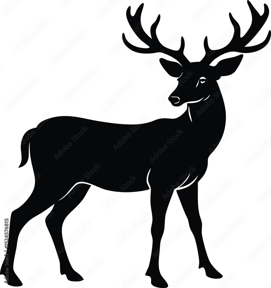 Fototapeta premium Majestic Deer Silhouette Vector Illustration with Antlers
