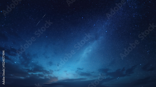 Starry Night Sky with Faint Milky Way and Meteor Trails