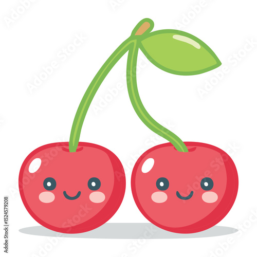 Two cheerful cherries with smiling faces and leaves, ready to bring joy and sweetness!