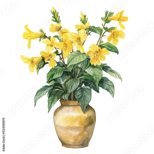 watercolor vector of A Yellow Archangel In A Vase, high quality, isolated on a white background.
