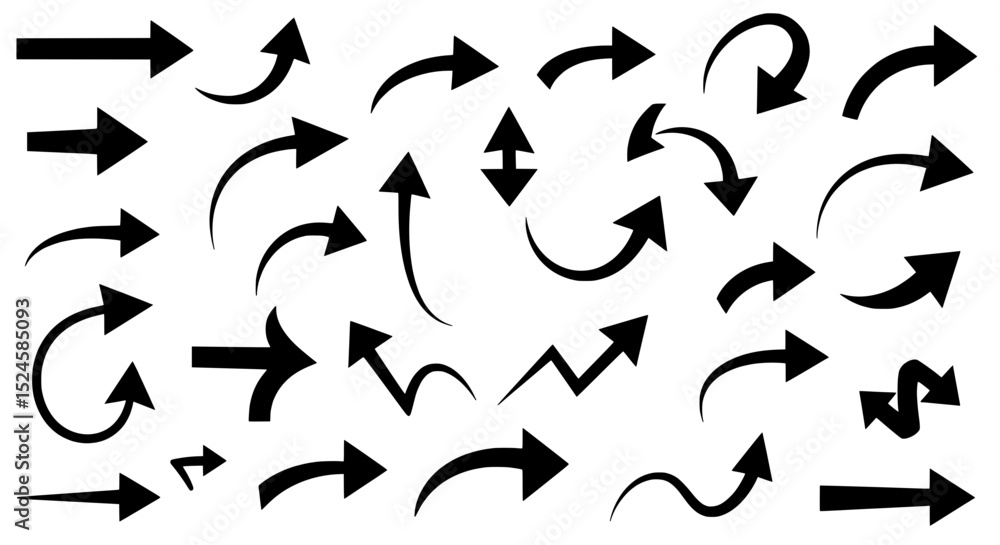 Naklejka premium Arrows of Direction and Guidance: A collection of directional arrows of diverse shapes and orientations, conveying a sense of movement, guidance, and choice.