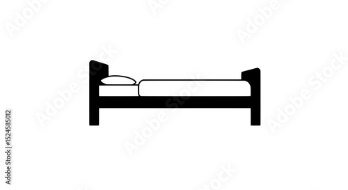 Restful Respite: A simple monochrome silhouette of a bed, inviting a sense of tranquility and rest, depicting the essence of peaceful slumber.