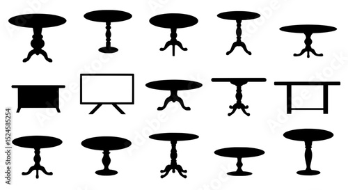 Diverse Silhouette of Table Collection: A curated collection of table silhouettes, showcasing a variety of styles and designs, each a testament to elegance, functionality and versatility. 