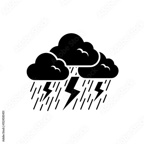 Stormy Sky: A dramatic portrayal of nature's raw power, featuring dark, ominous clouds, torrential rain, and a striking lightning bolt.