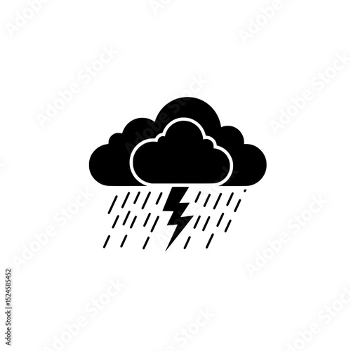 Stormy Weather Silhouette: A stark, high-contrast silhouette of a storm cloud releasing heavy rain, punctuated by a dramatic lightning bolt, conveys the power of nature.