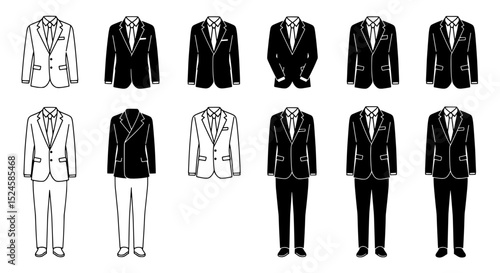 Classic Ensemble Collection: A striking display of various classic suit designs, each meticulously crafted to represent formalwear's timeless elegance.