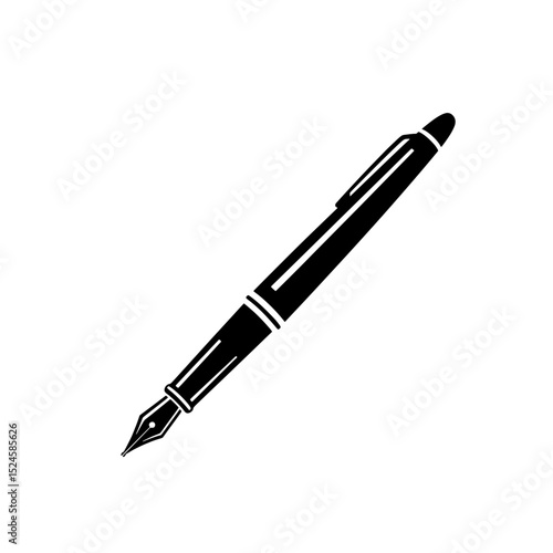 Elegant Pen: An elegantly designed fountain pen, rendered in sharp black and white, showcasing classic lines and a timeless aesthetic, symbolizing writing, creativity, and the art of expression.