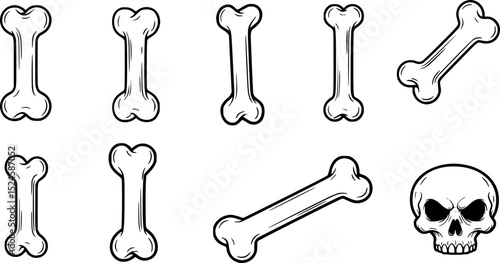 Cartoonish bone with black outline and gray shadow