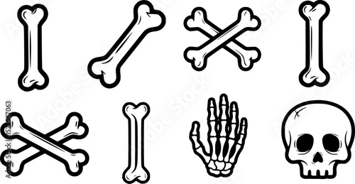 Cartoonish bone with black outline and gray shadow