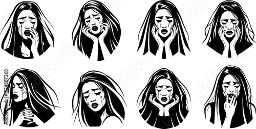 Stylized weeping woman with veil in black and white