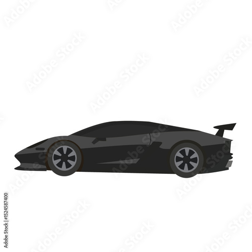 Flat vector of a black supercar viewed from the side. Sleek and modern design, perfect for automotive, racing, or luxury themes
