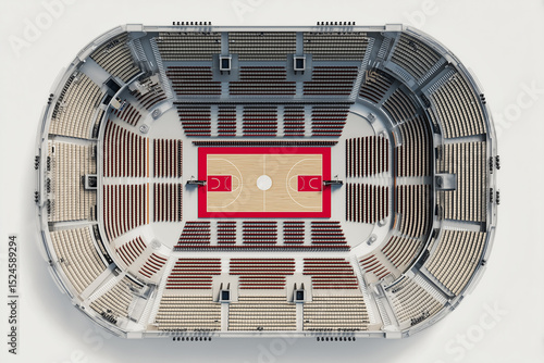 Modern basketball arena top view with empty seats