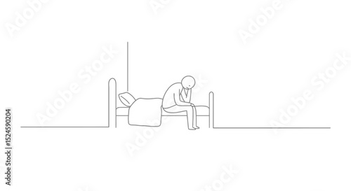 Lonely Man Sitting on Bed – Depression and Sadness Illustration