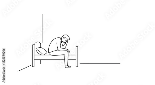 Lonely Man Sitting on Bed – Depression and Sadness Illustration