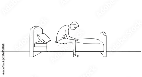 Lonely Man Sitting on Bed – Depression and Sadness Illustration