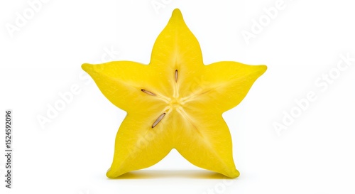 A Close-Up View of a Sliced Star Fruit Against a White Background, Highlighting its Vibrant Yellow Hue and Unique Star Shape