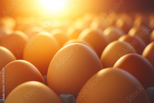 Modern Egg Processing Plant with Conveyor at Sunrise Showing Rows of Fresh Eggs