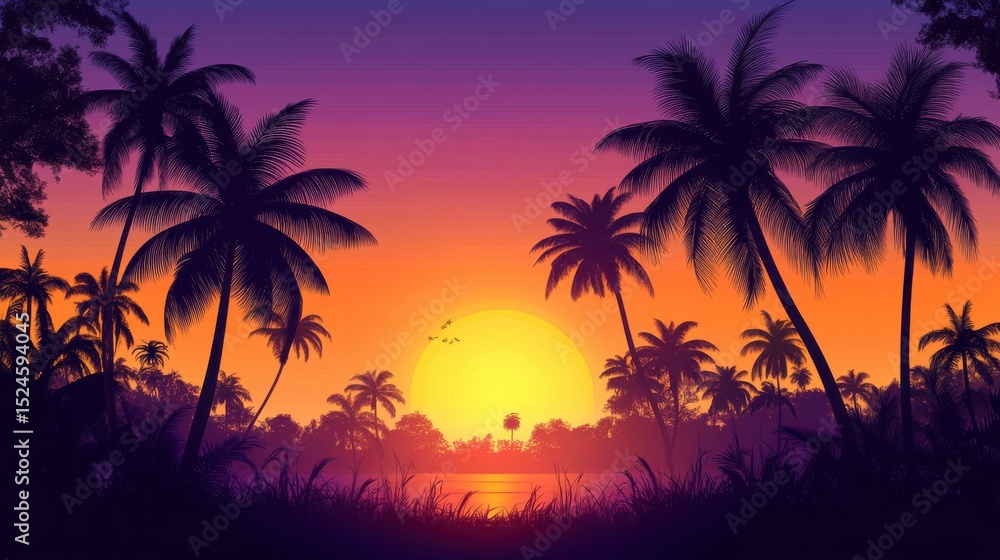 Silhouette of tropical palm trees at sunset. Silhouette of tropical palm trees at sunset.