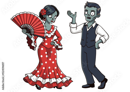 Undead Flamenco Dancers A Spooky Twist on Spanish Culture – Zombie Couple Illustration