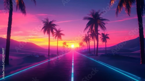 Synthwave Sunset Drive: A Retro-Futuristic Road Trip with Palm Trees and Neon Lights