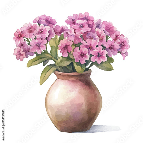 watercolor of A Sand Verbena In A Vase, vector high quality, isolated on a white background.