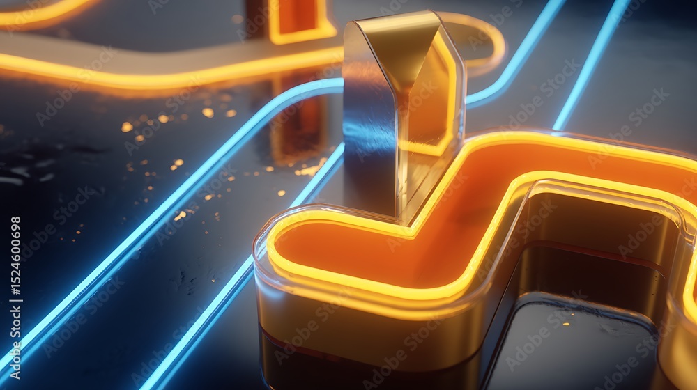 Fototapeta premium Neon maze with reflective surface