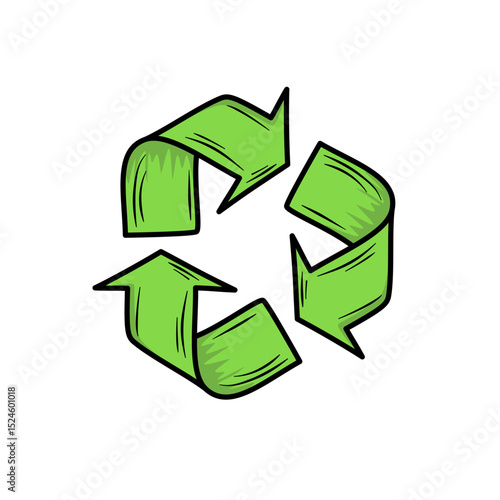 Hand-Drawn Green Recycle Symbol Vector Illustration – Eco-Friendly Environmental Conservation Icon Isolated on White Background