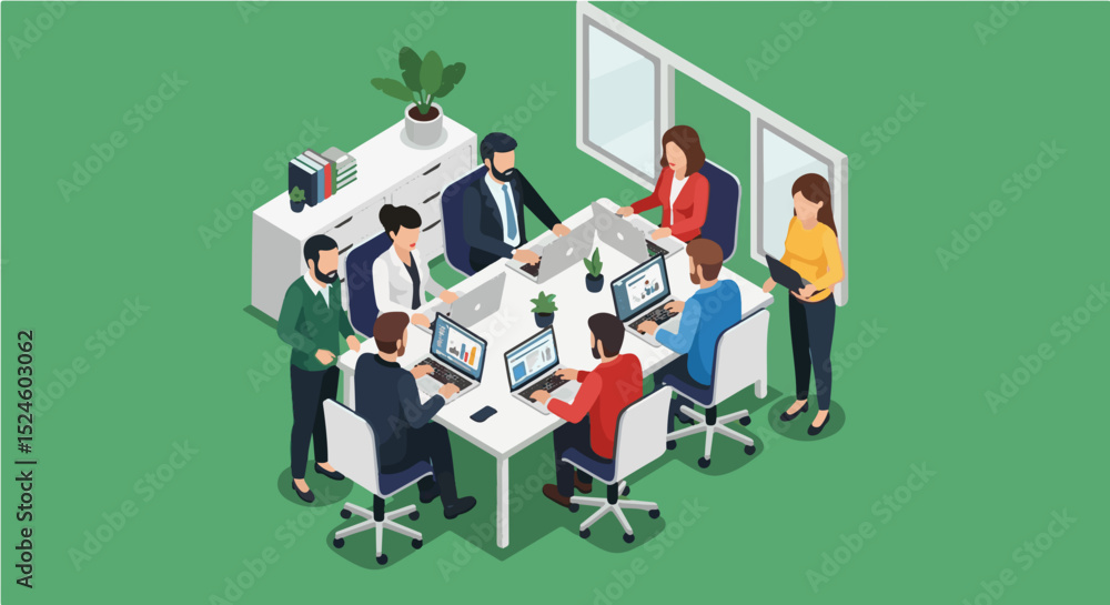 Fototapeta premium Cartoon team working on a corporate business project