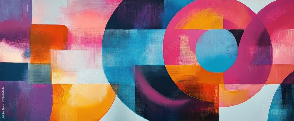 Fototapeta premium Abstract Geometric Art with Bold Colors and Shapes in Circular and Rectangular Designs for Modern Decor