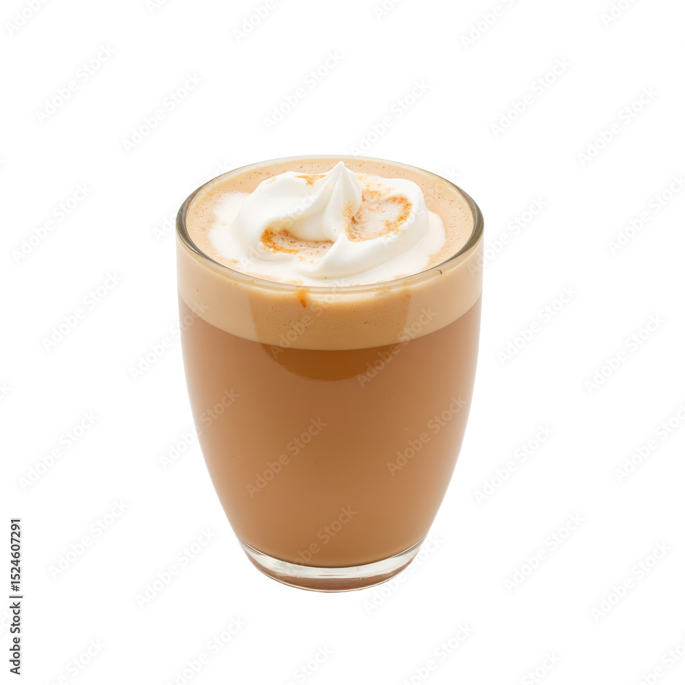Creamy latte with whipped cream and cinnamon swirl, ready to enjoy, transparent background. Creamy latte with whipped cream and cinnamon swirl, ready to enjoy, transparent background.