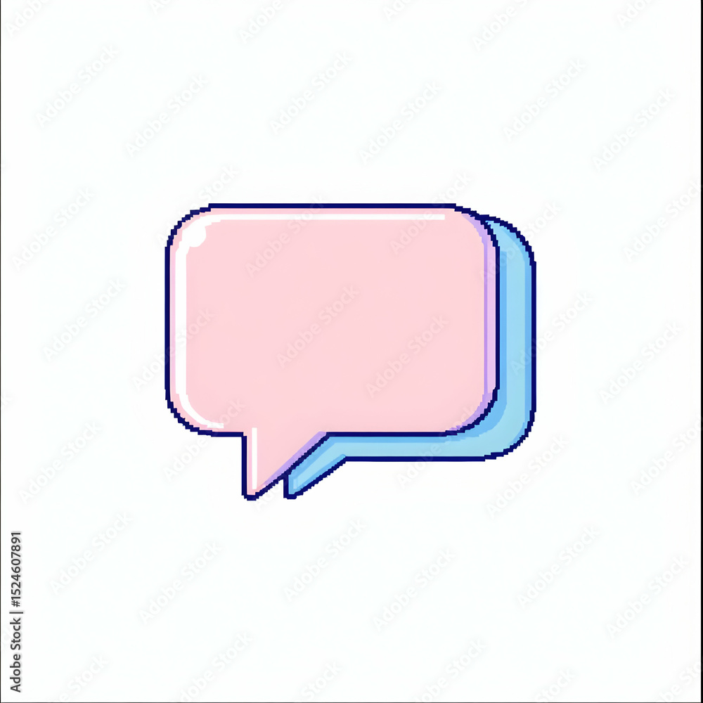 Two pastel speech bubbles, pink and blue, overlapping, implying conversation or communication Two pastel speech bubbles, pink and blue, overlapping, implying conversation or communication