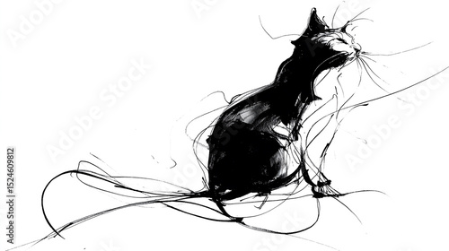 Wallpaper Mural Black cat sitting calmly in minimalist line art style. Perfect for tattoo design, wall art, and aesthetic decor for black cat lovers... Torontodigital.ca