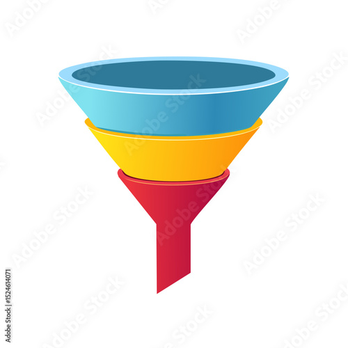 A simple funnel chart with four bold, colorful layers narrowing downward, ideal for visualizing stages, conversion, or filtering in a modern layout.