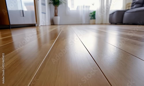 Wallpaper Mural Light Brown Hardwood Flooring Interior with Bright Sunny Room and Modern Gray Couch Minimalist Design with White Walls Torontodigital.ca