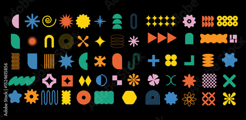 Abstract brutalist  geometric shapes and grids vector illustration