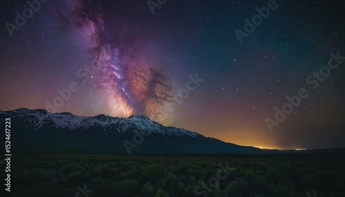 Starlight and mountain terrain. Desert. Night. Professional photo.