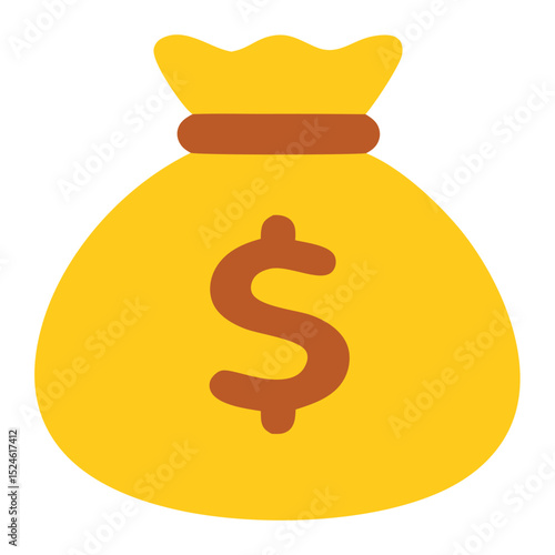 Wealth accumulation icon with a yellow money bag featuring a dollar sign. Suitable for financial, wealth management and savings concepts.